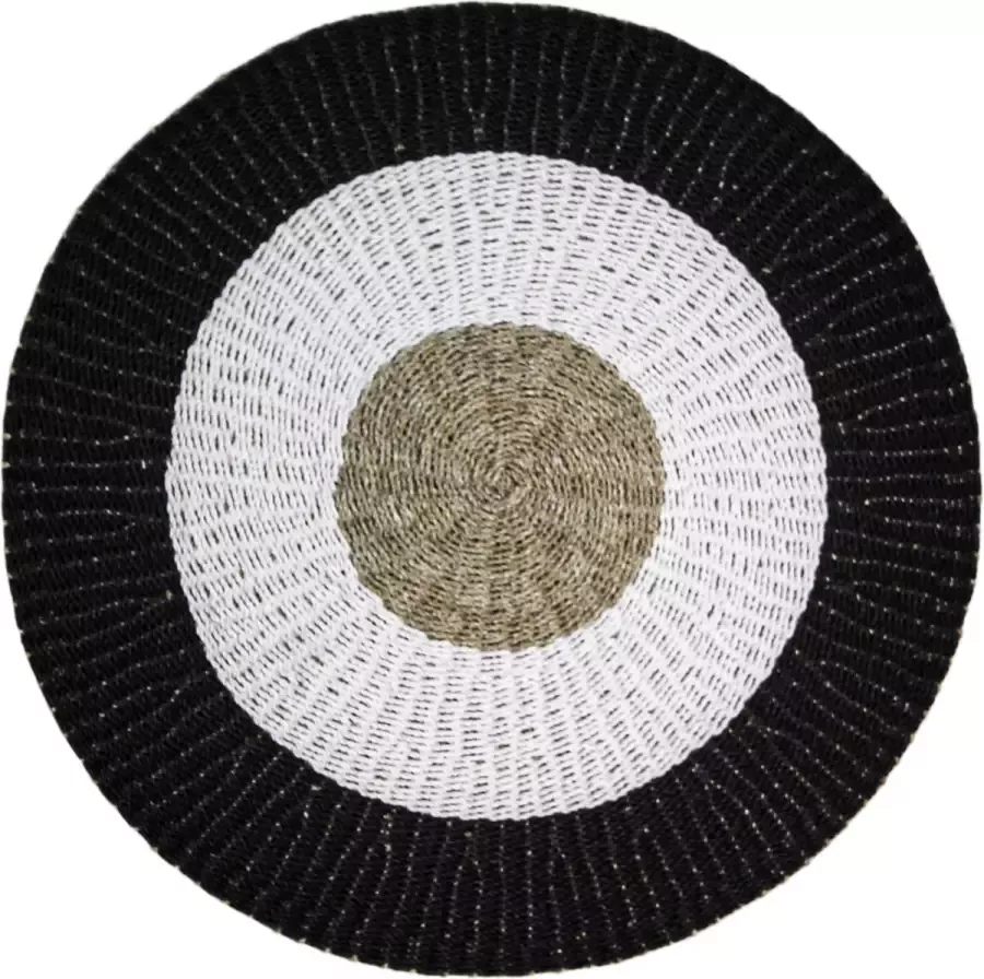 HSM Collection Vloerkleed Malibu Ã¸120 cm raffia zeegras naturel wit zwart