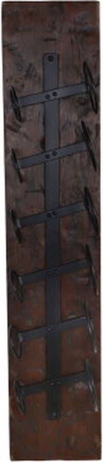 HSM Collection Wijnrek 6 flessen 20x13x100 Bruin zwart Oud hout metaal