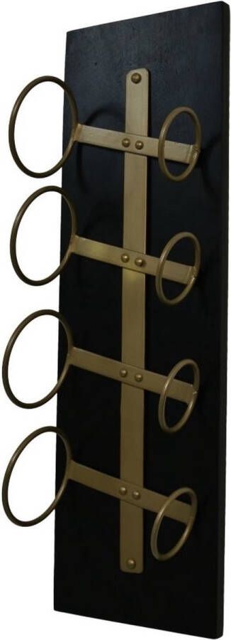 HSM Collection Wijnrek Hangend Zwart Goud Mango Hout 65cm