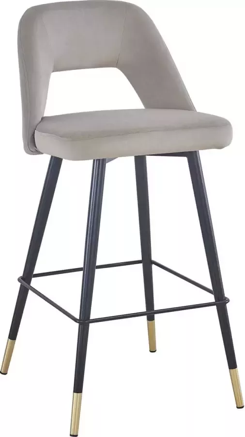 HTfurniture -Cave-lichtgrijze fluwelen barkruk met zwarte poot en gouden tips-barstoel