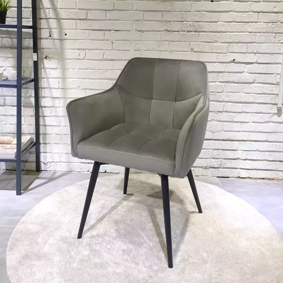 HTfurniture -Cruz dining chair- gray velvet-with armrest-black legs