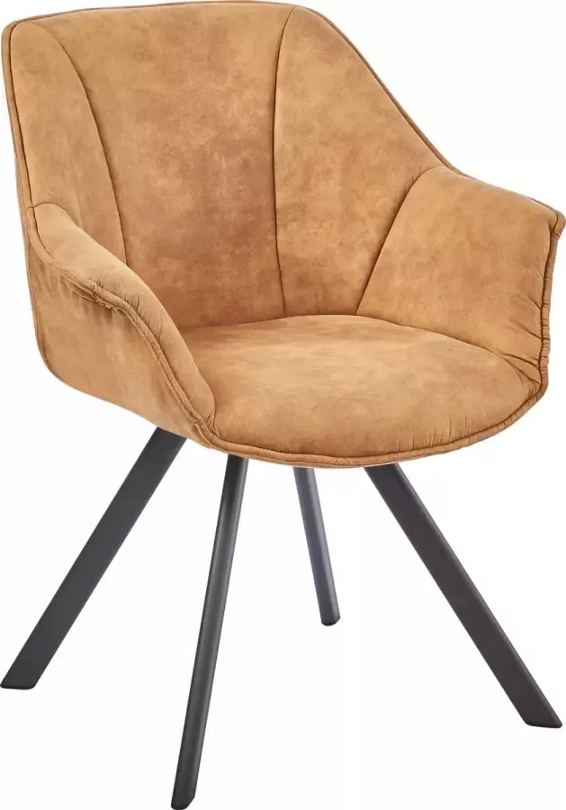 HTfurniture -Denna Dining Chair-Cinnamon Color Microfiber-With Armrests-Oval tube black legs