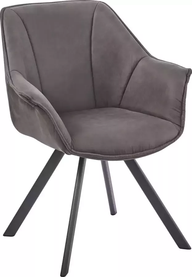 HTfurniture -Denna Dining Chair-Grey Color Microfiber-With Armrests-Oval tube black legs