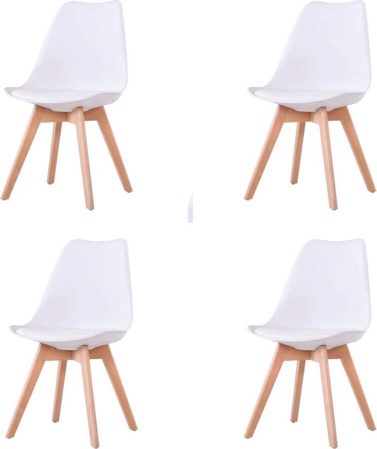 HTfurniture Dining room chair Set of 4 white with seat filling Bucket chair Tulips Plastic Dining Chair