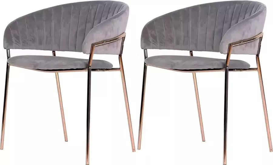 HTfurniture Grijs Fluwelen Lounge Chair-Rose Golden Poten-Set van 2