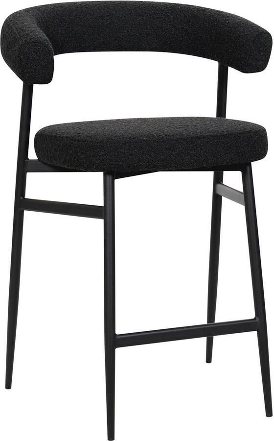 HTfurniture Barkruk zwart Fluweel Gestoffeerd- zwart ijzere poeten