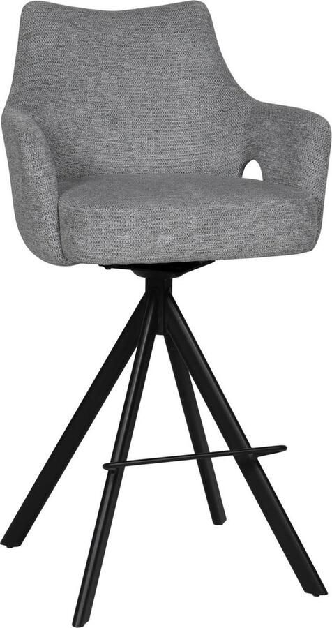 HTfurniture Grijs barkruk-180 graden draaien-met armleuningen- zwart poeten