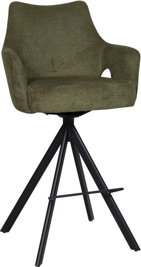 HTfurniture Groene barkruk-180 graden draaien-met armleuningen- zwart poeten