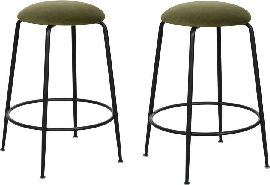 HTfurniture -Groene Barkrukjes set van 2 PU Gewatteerde barkruk ijzere poeten zwart Modern
