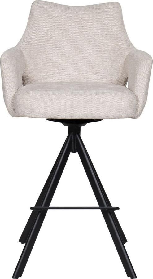 HTfurniture Witte barkruk-180 graden draaien-met armleuningen- zwart poeten