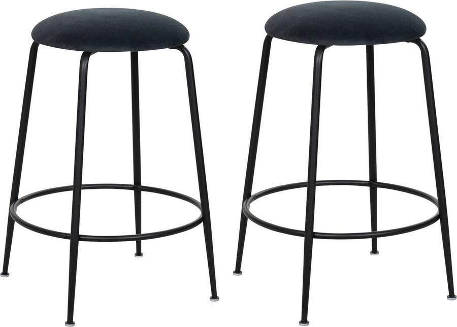 HTfurniture -Zwart barkrukje set van 2 Fluweel barkruk ijzere poeten zwart Modern