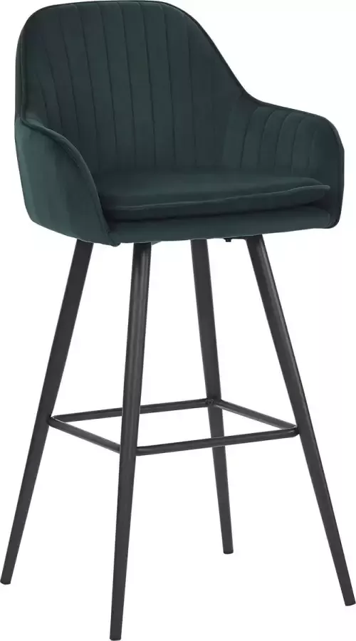 HTfurniture -Lara bar stool-dark green velvet-with armrest-black legs-bar chair