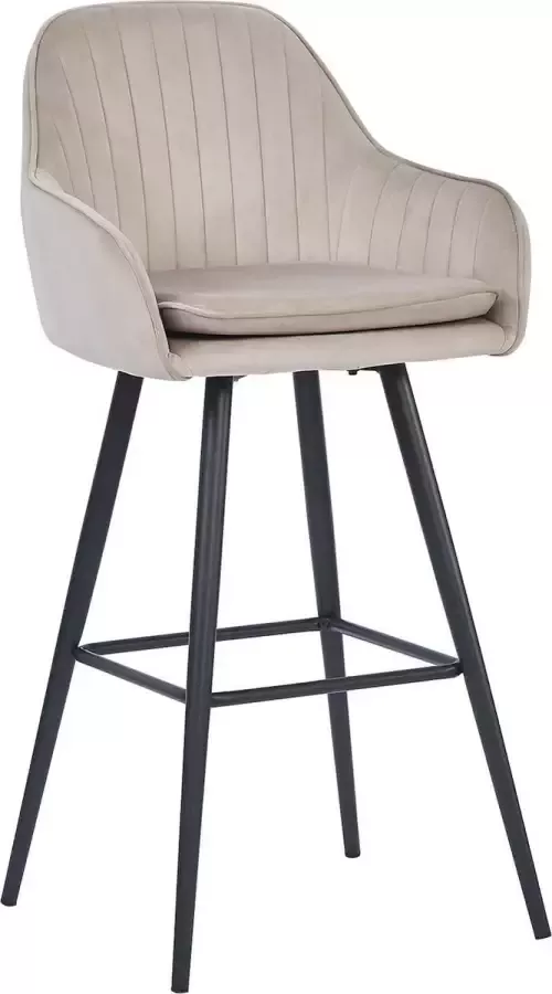 HTfurniture -Lara bar stool-light gray velvet-with armrest-black legs-bar chair