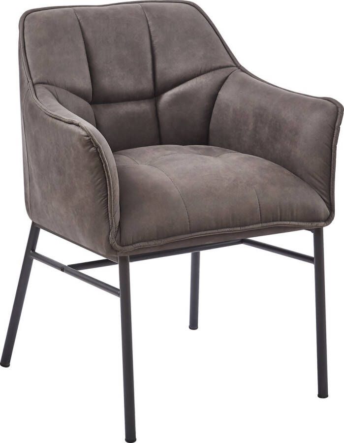 HTfurniture -Taney Dining Chair-Grey Color Microfiber-With Armrests- black legs