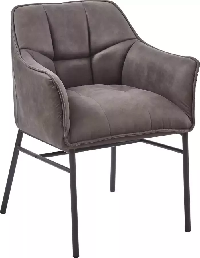 HTfurniture -Taney Dining Chair-Grey Color Microfiber-With Armrests- black legs