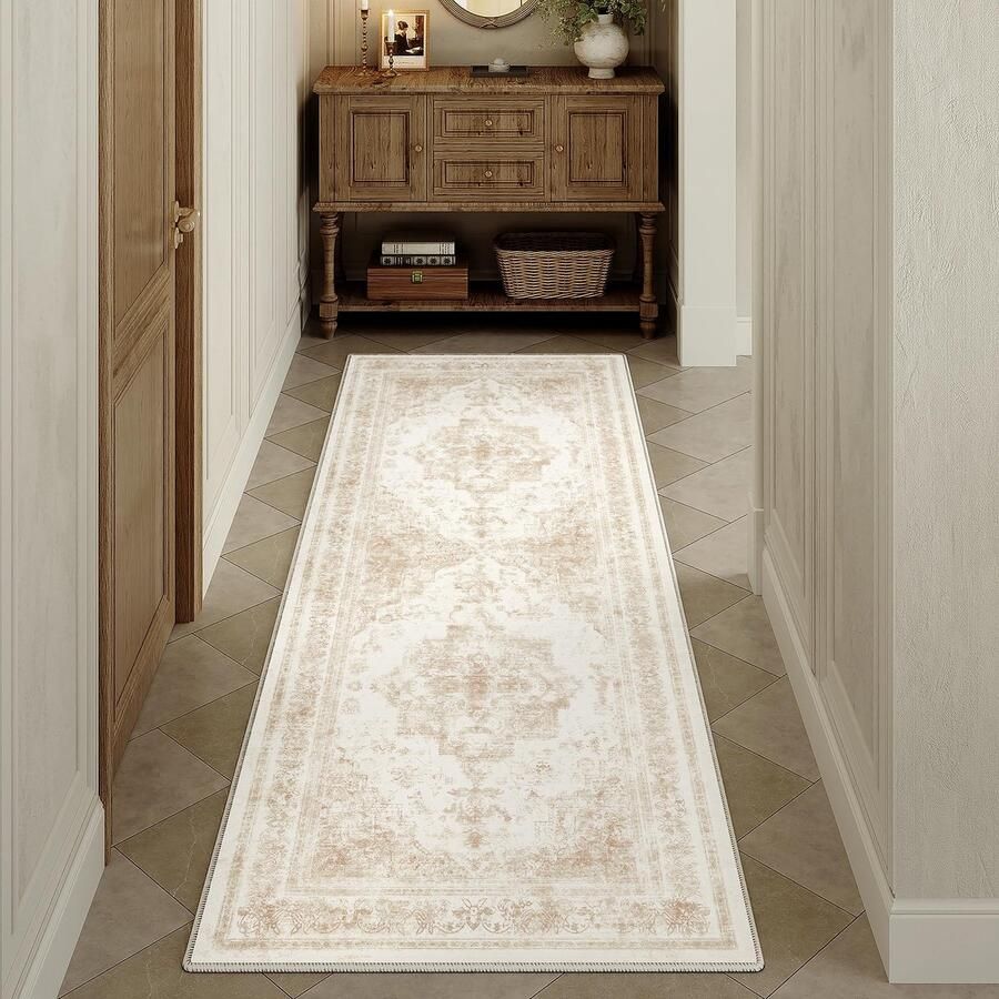 HUGEAR Vintage beige wasbaar tapijt 60x180cm loper gang antislip zacht entree hal tapijt kortpolig slaapkamer retro tapijten keuken slaapkamer bruggen gang tapijt