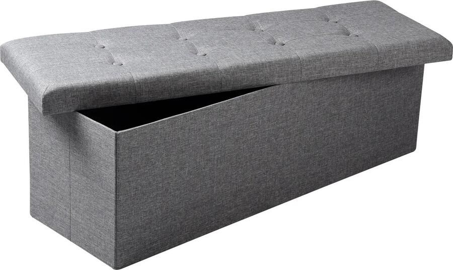 Huis-tuin online Bankje Kruk Linnen Fluweel 110 x 37 5 x 38 cm Opvouwbaar Opslagruimte Poef Opbergdoos Woonkamer Meubels Organizer Grijs