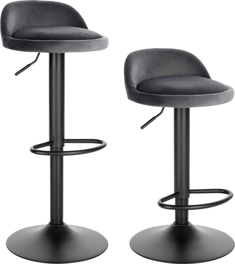 Huis-tuin online -barkrukken -hoge stoelen_set van 2 -verstelbaar -draai -Voetsteun -fluweel -grijs