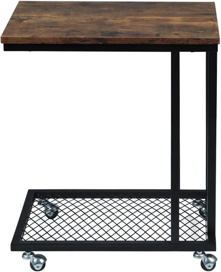 Huis-tuin online Bijzettafel Banktafel Met Wielen Industrieel C-Vorm -Salontafel Laptop Tafel Nachtkastje Metaal -51x36 cm (L x B)