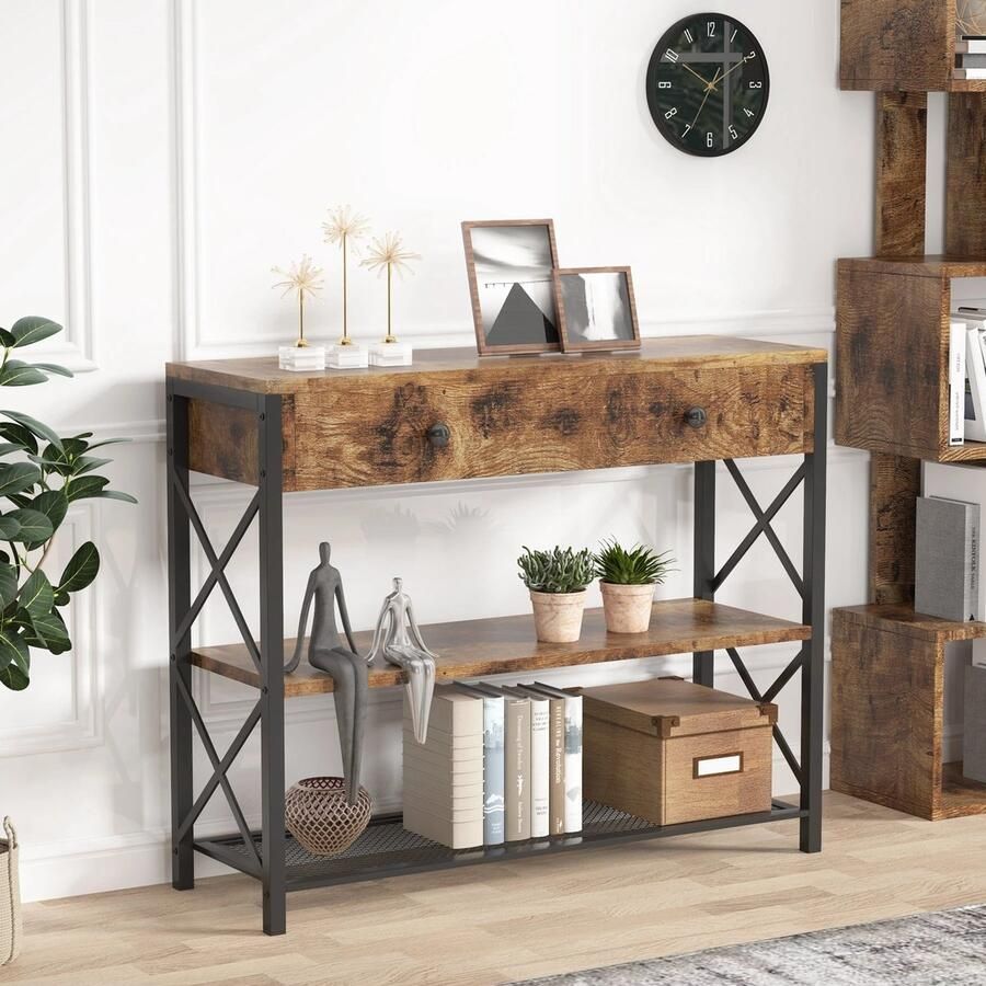 Huis-tuin online -Consoletafel Ingangstafel -Opbergplanken -Smal Bijzettafe -sidetable -Halmeubel -100 cm L x 30 cm D x 80 cm H