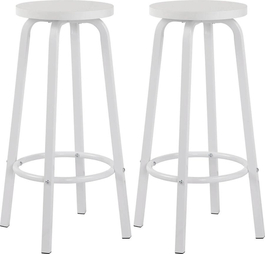 Huis-tuin online Hoge barkruk Set van 2 Wit- Metaal Bar Keuken Set Hoge Krukken zitting 30x30 cm Hoogte: 72 cm Zittingdikte: 2 5 cm