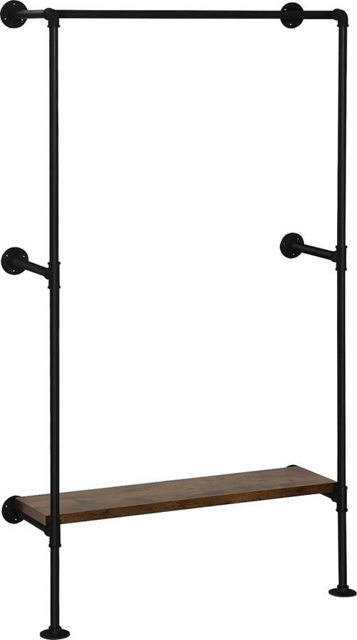 Huis-tuin online Kapstok Kledingrek Kledingrail Muur Gemonteerd Wandrek Stalen Buis Industriële Stijl Organizer 103x30x183.5cm Opslag Metaal Zwart