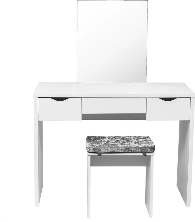 Huis-tuin online Kaptafel l100 x 49.5 x 129.5 cm Wit Slaapkamermeubel Kaptafel Met Kruk 40 x 29.5 x 44 cm (3.5 cm dik kussen)- Make-Uptafel Tafel Met Spiegel en 3 lades Cosmetische Kast Slaapkamer Dressoirs