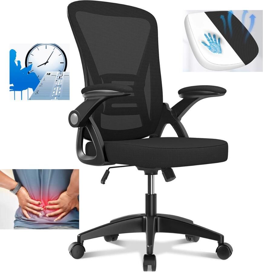 Huiselijk Geluk Ergonomische Bureaustoel – Comfortabele Draaistoel met Hoge Rugleuning – Bureaustoelen voor Volwassenen – Luxe Mesh Kantoormeubel – Office Gaming Chair – Verstelbare Directiestoel voor Thuis & Werk – Zwart