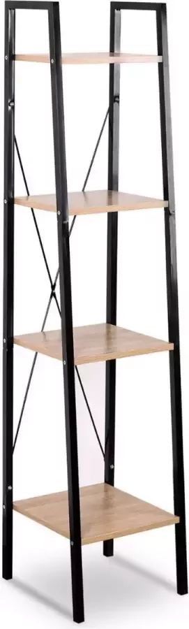 Huiz Boekenrek Open Boekenkast Ladderkast Etagere Kast Opbergrek 148cm Hoog Zwart Bruin