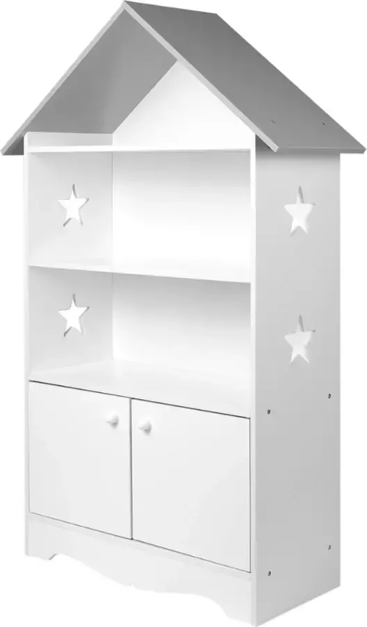 Huiz Boekenrek Kind Boekenrek Kinderkamer Boekenkast Kind 62x28.3x115cm Wit Grijs