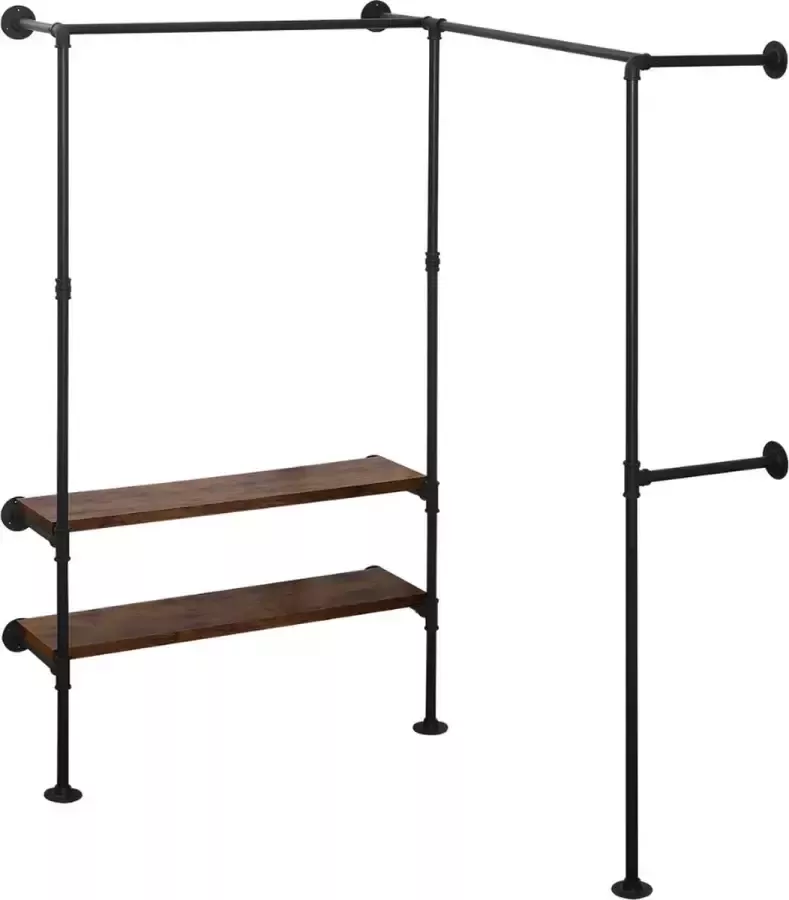 Huiz Kapstok Met Schoenenrek Kapstok Hangend Met Plank Kapstok Steigerbuis Open Kledingkast Industrieel 189.5cm Breed Zwart Bruin