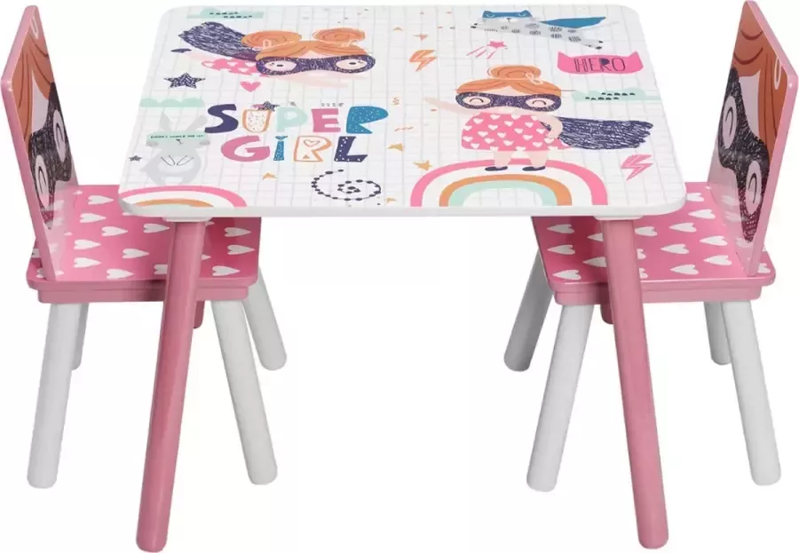 Huiz Kindertafel En Stoeltjes Kindertafel Met Stoeltjes Speeltafel Roze Wit- Set van 3