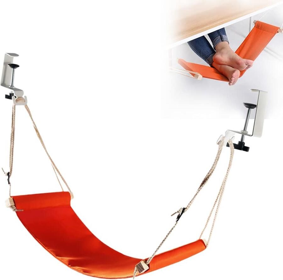 HURRISE Draagbare voetensteun hangmat vernieuwde bureauhangmat met duurzame riem voor alle soorten vliegreizen (oranje)