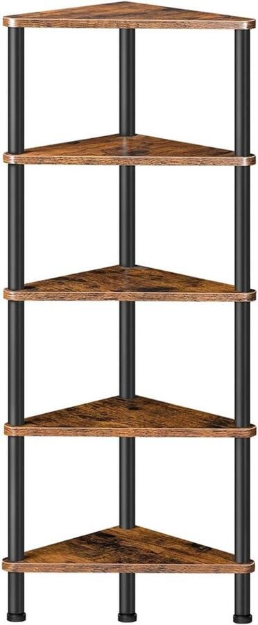 Hüsq HÜSQ Hoekrek – 5 Lagen Boekenrek – Industrieel Opbergrek – Hout & Metaal – 30x30x115 cm – Wandrek Corner Shelf