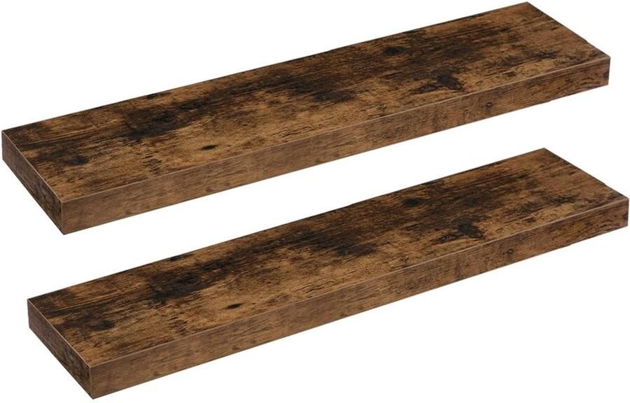 Hüsq HÜSQ Set van 2 zwevende Wandplanken – 80 cm – Robuust Frame met Dubbele Buis – Houten Boekenplank 10 kg belastbaar vintage bruin