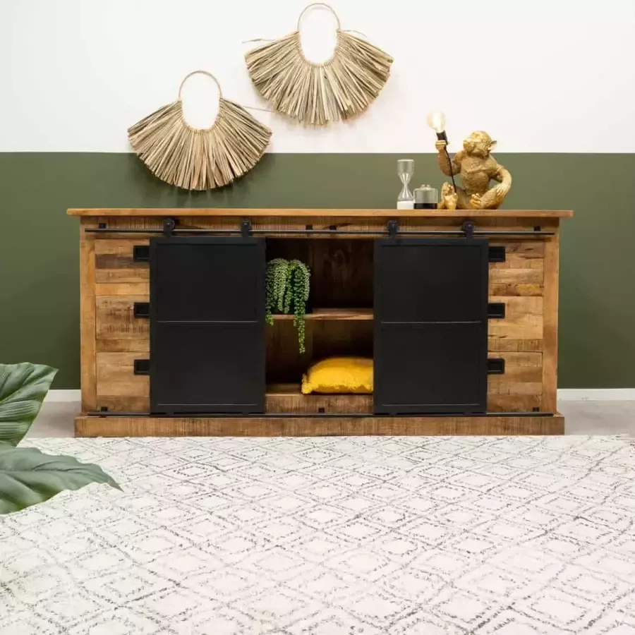 HUUS Dressoir Lotte gemaakt van mangohout en zwart metaal 200x45x90 cm