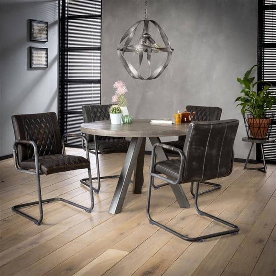 HUUS Eettafel Alba 120 Grijs Mangohout tafel voor binnen 120x120x77 cm