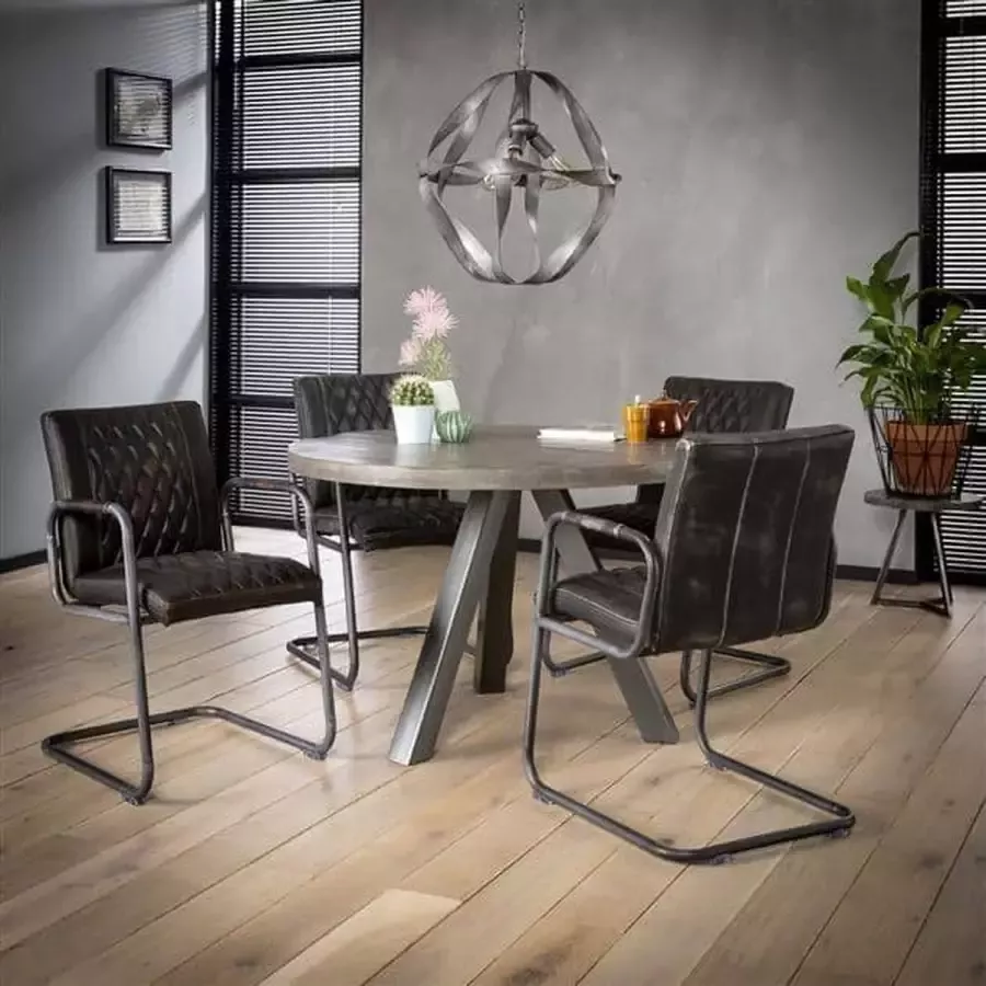 HUUS Eettafel Alba 120 Grijs Mangohout tafel voor binnen 120x120x77 cm