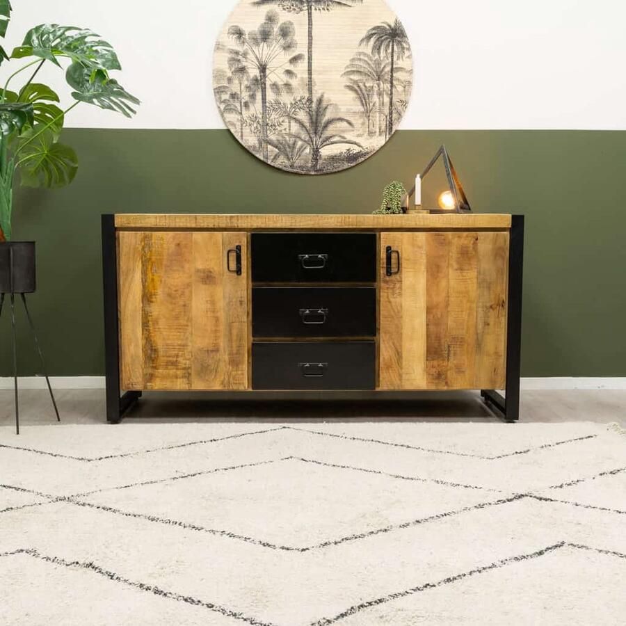 HUUS Dressoir Bas Luxe serie Bas Bruin 2 deuren 3 lades: 160x45x80 cm Mangohout