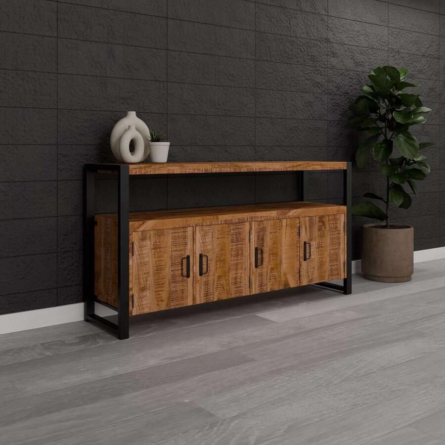 HUUS Dressoir Britt Luxe dressoir Bruin 4 deuren: 175x45x90 cm hout duurzaam mangohout