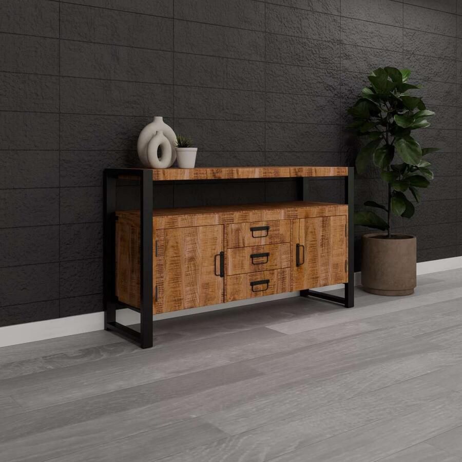 HUUS Dressoir Britt met lades Luxe dressoir Bruin 2 deuren 3 lades: 135x45x80 cm