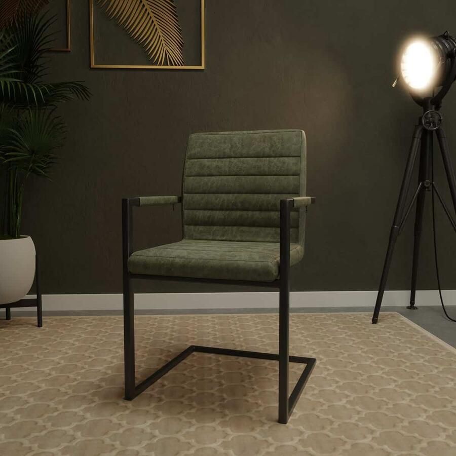 HUUS Stoel Nine Groen Topkwaliteit eetkamerstoel Zitting is van Missouristof Met armleuning 54x51x84 cm