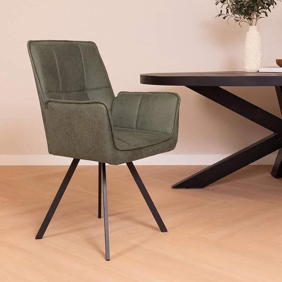 HUUS Stoel Seven Set van 2 Topkwaliteit eetkamerstoel Groen Met armleuning - Foto 2