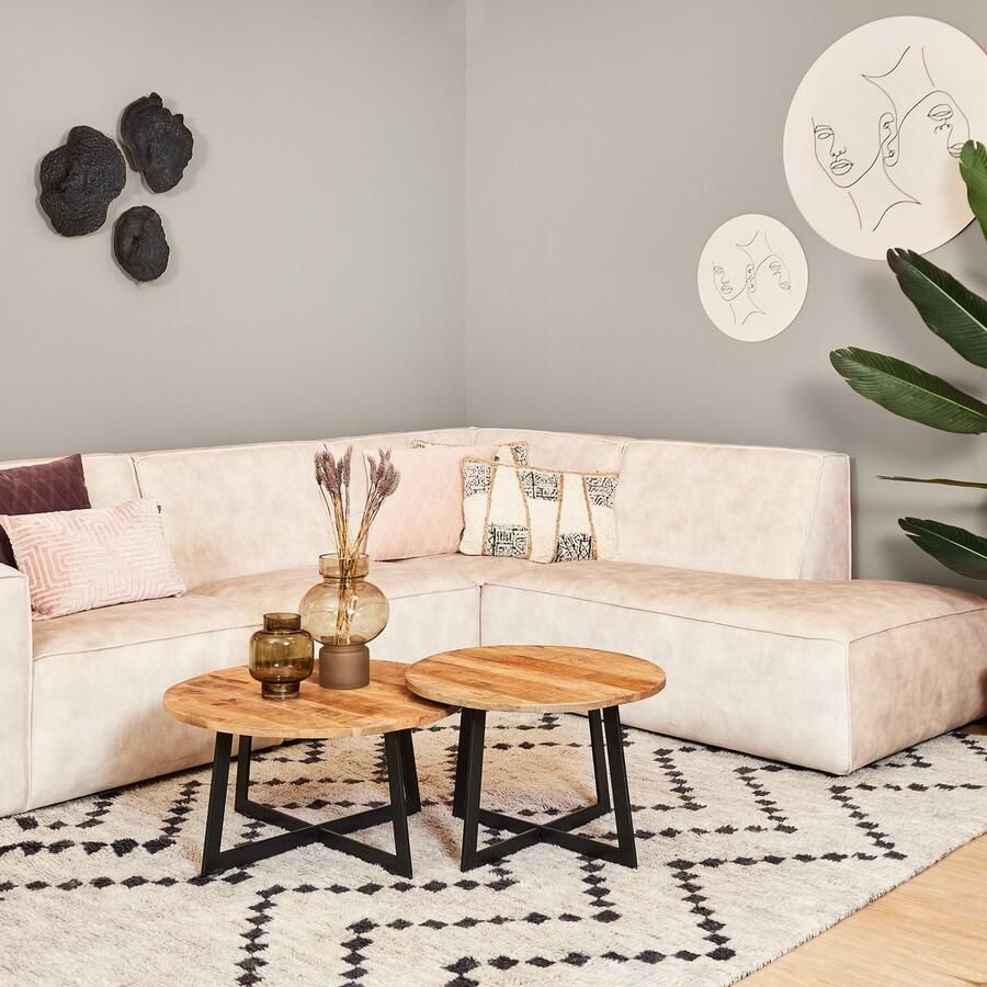 HUUS Salontafels Salontafel Austin 70 cm Set van 2 Mangohout salontafels voor binnen Bijzettafel Eenvoudig te monteren Duurzaam