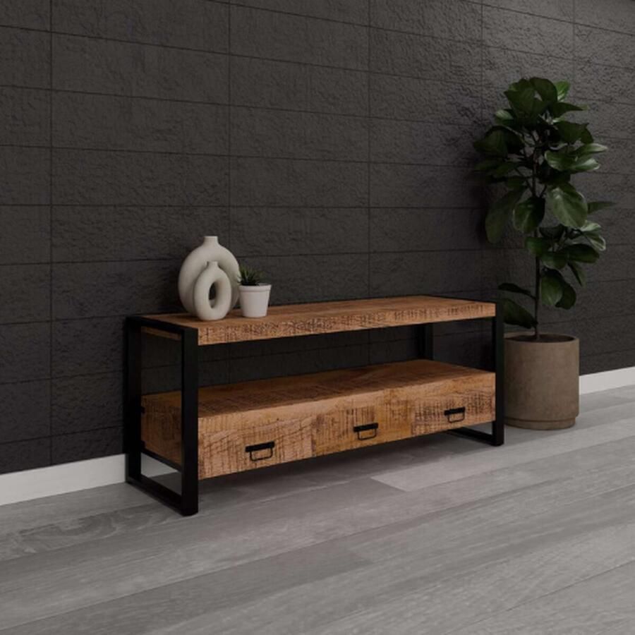Mangoe Meubels HUUS Tv-meubel Britt Luxe tv-meubel 3 lades: 105x45x60cm Gemaakt van Hout Mangohout Luxe uitstraling Handgemaakt - Foto 2