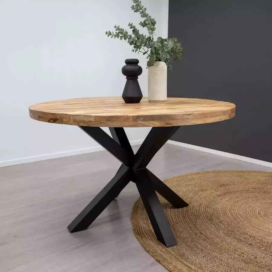 HUUS Ronde eettafel Monique 110 cm Mangohout eettafel voor binnen 110x110x76 cm vierkante poot