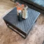 HUUS Salontafel Floor Vierkant Visgraat Zwart Mangohout 72x70x45 cm met 2 lades - Thumbnail 1