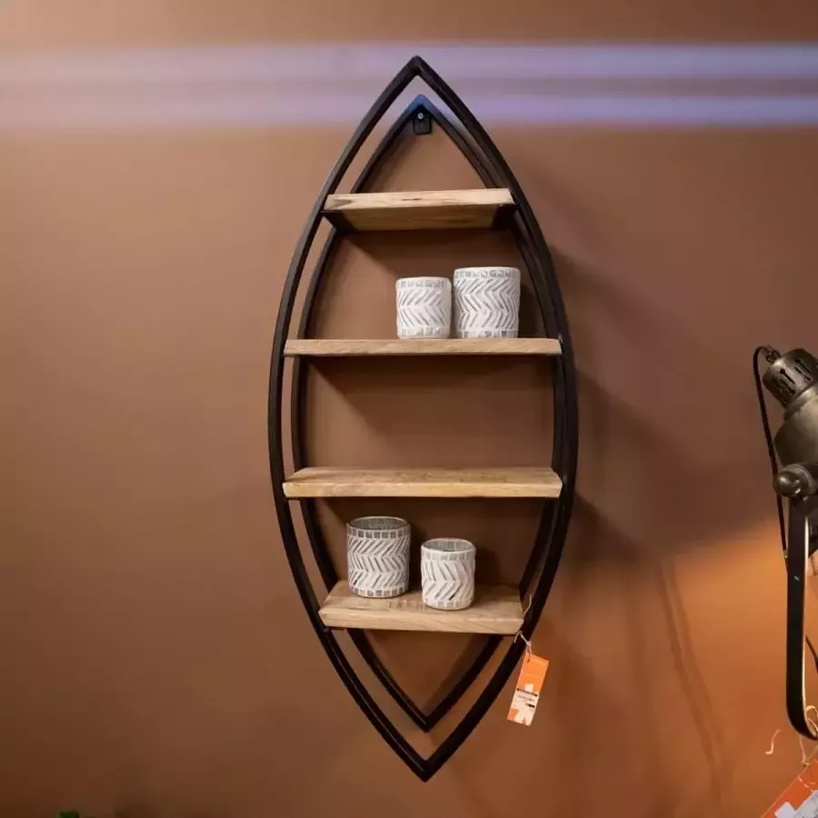 HUUS Wandrek Noor Ovaal Unieke wanddecoratie Mangohout metaal Bruin zwart 40x16x90 cm - Foto 2