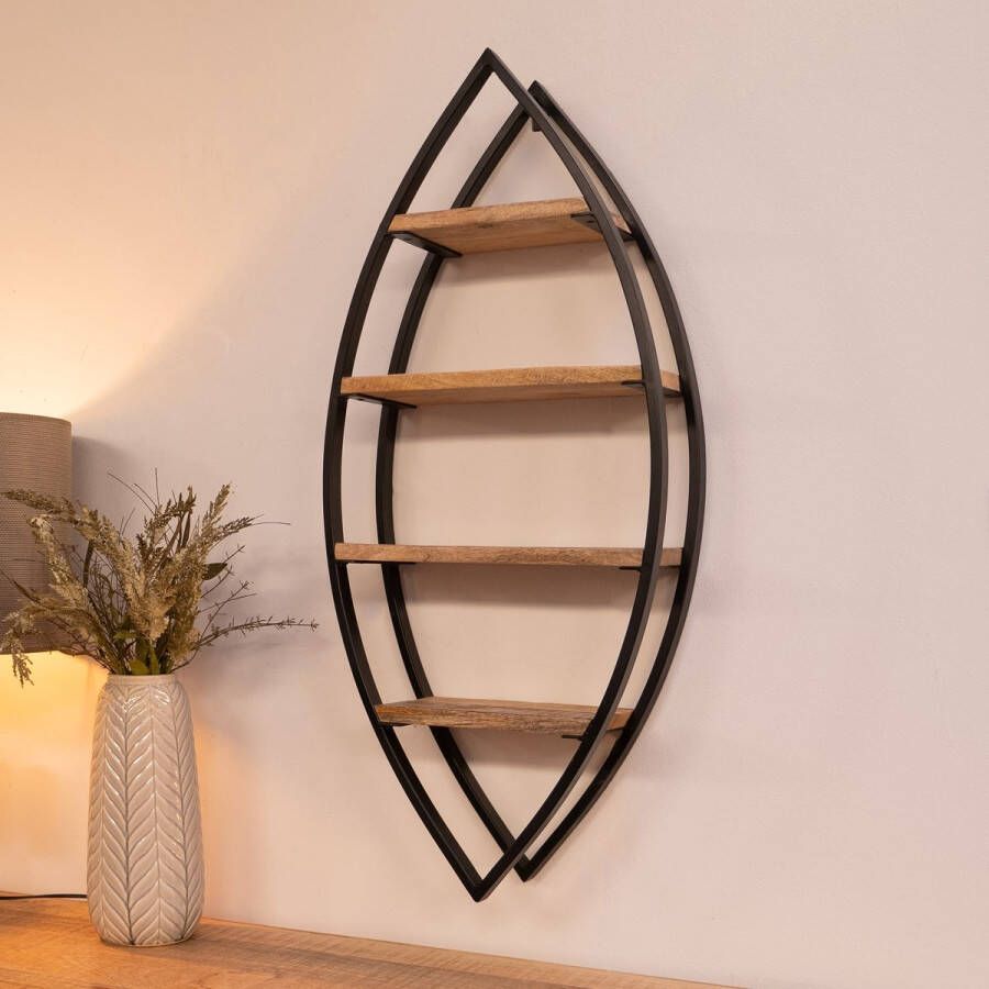 HUUS Wandrek Noor Ovaal Unieke wanddecoratie Mangohout metaal Bruin zwart 40x16x90 cm