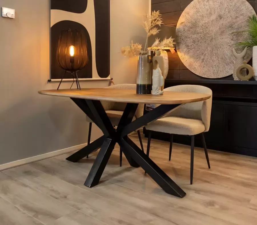 HUUS.nl HUUS Eettafel Mette Mangohouten eettafel voor binnen Deens ovaal Spinpoot 240x100x76 cm